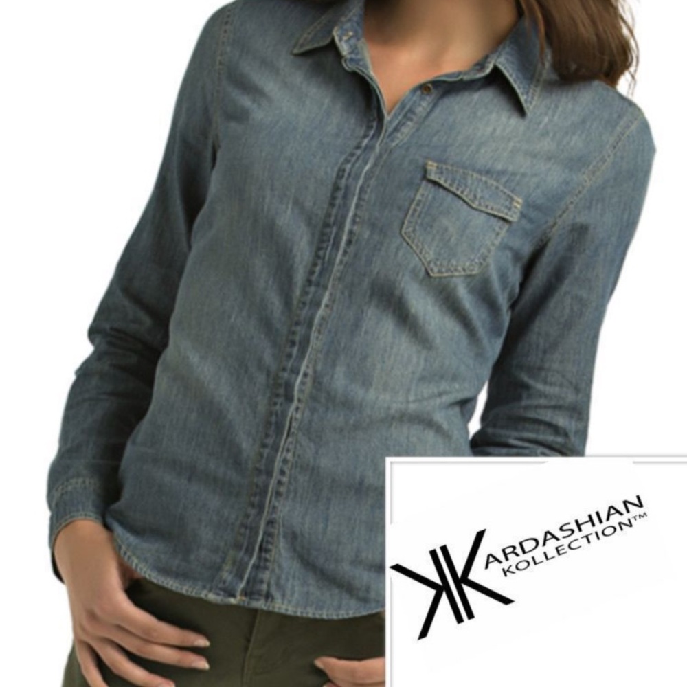 NWOT Kardashian Kollection Blue Denim Top